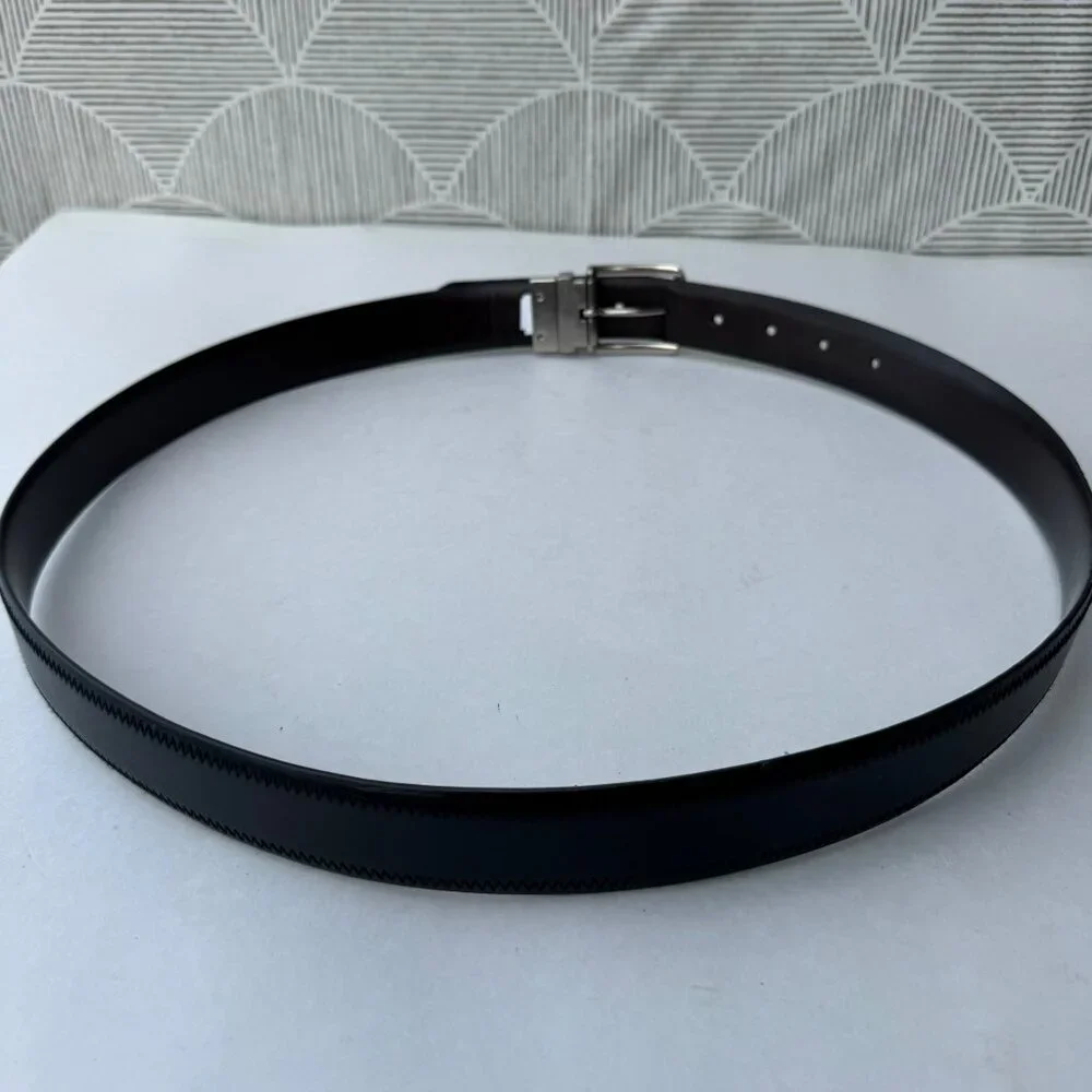Tommy Hilfiger Black Leather Belt Silver Buckle Men Size‎ 40